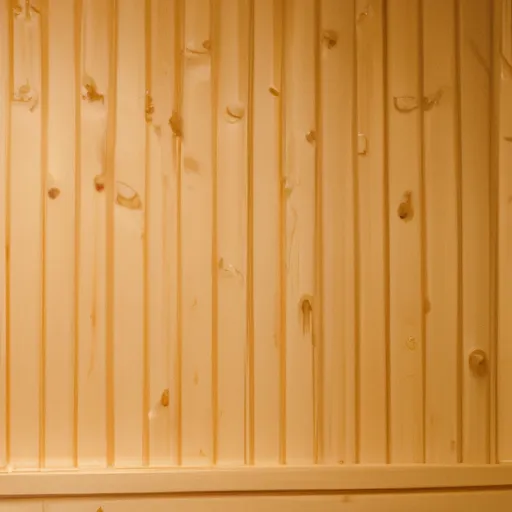 

A close-up image of a wooden sauna wall with a light-colored finish, showing the intricate grain of the wood.