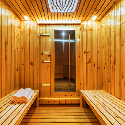 

An image of a luxurious pre-fabricated sauna room with a glass door, wooden benches, and a modern design. The image conveys the idea of the convenience and affordability of pre-fabricated saunas, while